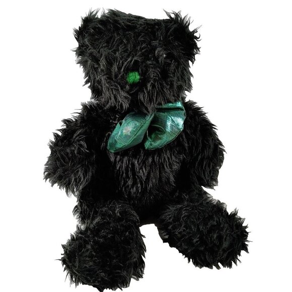 Sugar Loaf Black Teddy Bear 12” Plush w/Green Bow Stuffed  Animal - Picture 1 of 4
